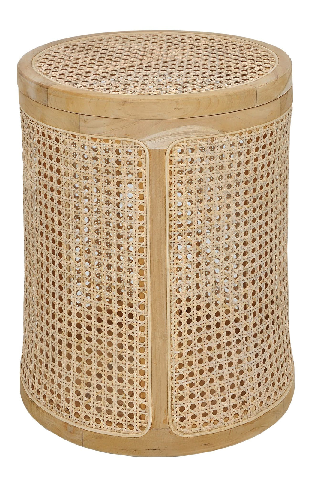 Korb rund, aus Rattan | aus Rattan mit Rahmen aus Teak, abnehmbarer Deckel