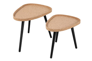 Beistelltisch, 2er Set MDF mit Kork, Beine schwarz | Maße großer Tisch: ca. B50xT40xH44 cm, Maße kleiner Tisch: ca. B45xT35xH38 cm