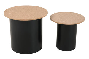 Beistelltisch, 2er Set MDF mit Kork, Beine Pinie | Maße großer Tisch: ca. B50xT50xH45 cm, Maße kleiner Tisch: ca. B40xT40xH38 cm