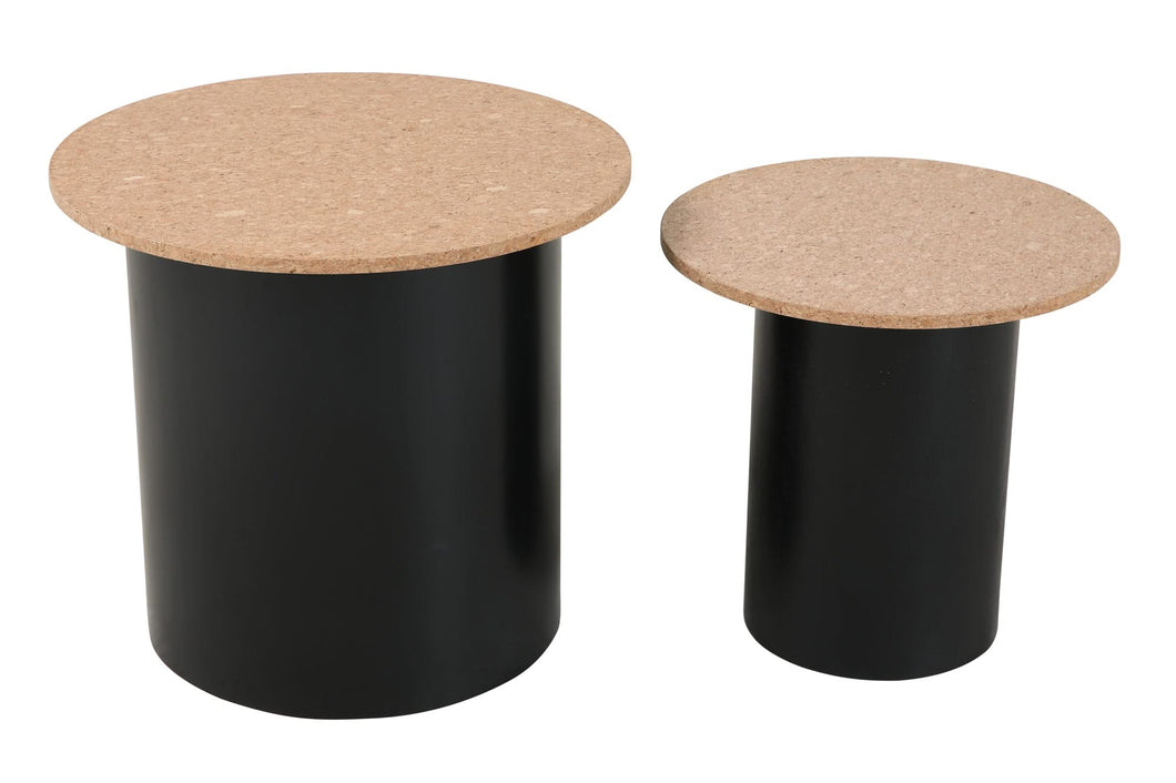 Beistelltisch, 2er Set MDF mit Kork, Beine Pinie | Maße großer Tisch: ca. B50xT50xH45 cm, Maße kleiner Tisch: ca. B40xT40xH38 cm