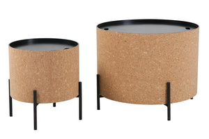 Couchtische, 2er Set MDF mit Kork, Stahlbeine | Maße großer Tisch: ca. B63xT63xH48,5 cm, Maße kleiner Tisch: ca. B41,5xT41,5xH36,5 cm, Tischplatten abnehmbar, mit Stauraum im Inneren