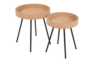 Beistelltisch, 2er Set MDF mit Kork, Stahlbeine | Maße großer Tisch: ca. B45xT45xH50 cm, Maße kleiner Tisch: ca. B38xT38xH45 cm