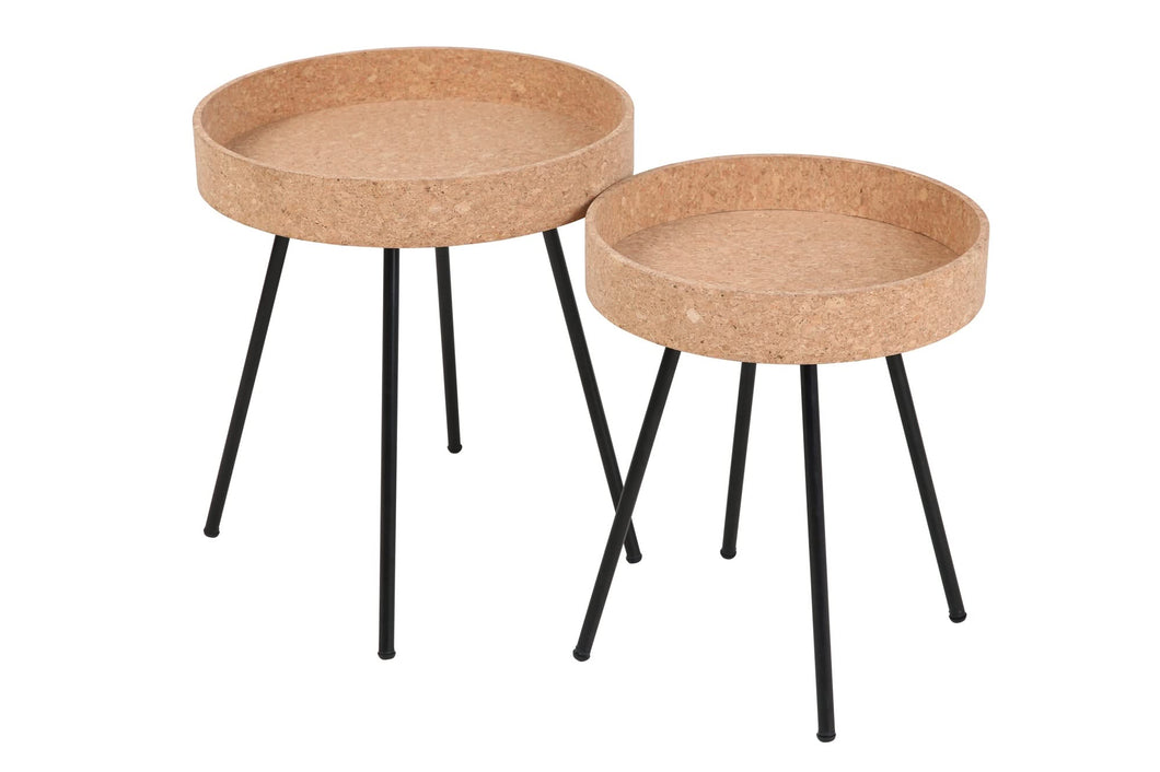 Beistelltisch, 2er Set MDF mit Kork, Stahlbeine | Maße großer Tisch: ca. B45xT45xH50 cm, Maße kleiner Tisch: ca. B38xT38xH45 cm