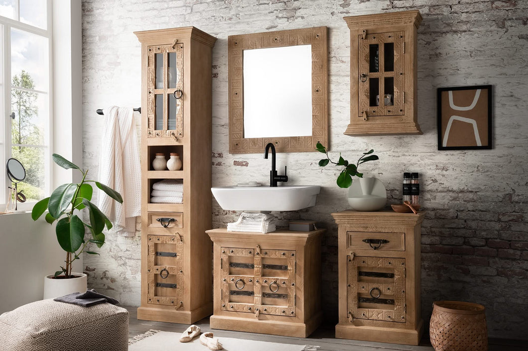 Bäder-Set 1 Hochschrank, 1 Unterschrank, 1 Spiegel, 1 kleiner Schrank, 1 Hängeschrank | Hochschrank 44x35x188 cm, Unterschrank 66x41x60 cm, Spiegel 68x8x79 cm, kleiner Schrank 50x35x72 cm, Hängeschrank 44x20x70 cm