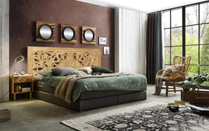 Boxspringbett mit Kopfteil aus Mangoholz 2 Boxen, 2 Matratzen, 1 Topper, Liegefläche 180x200 cm