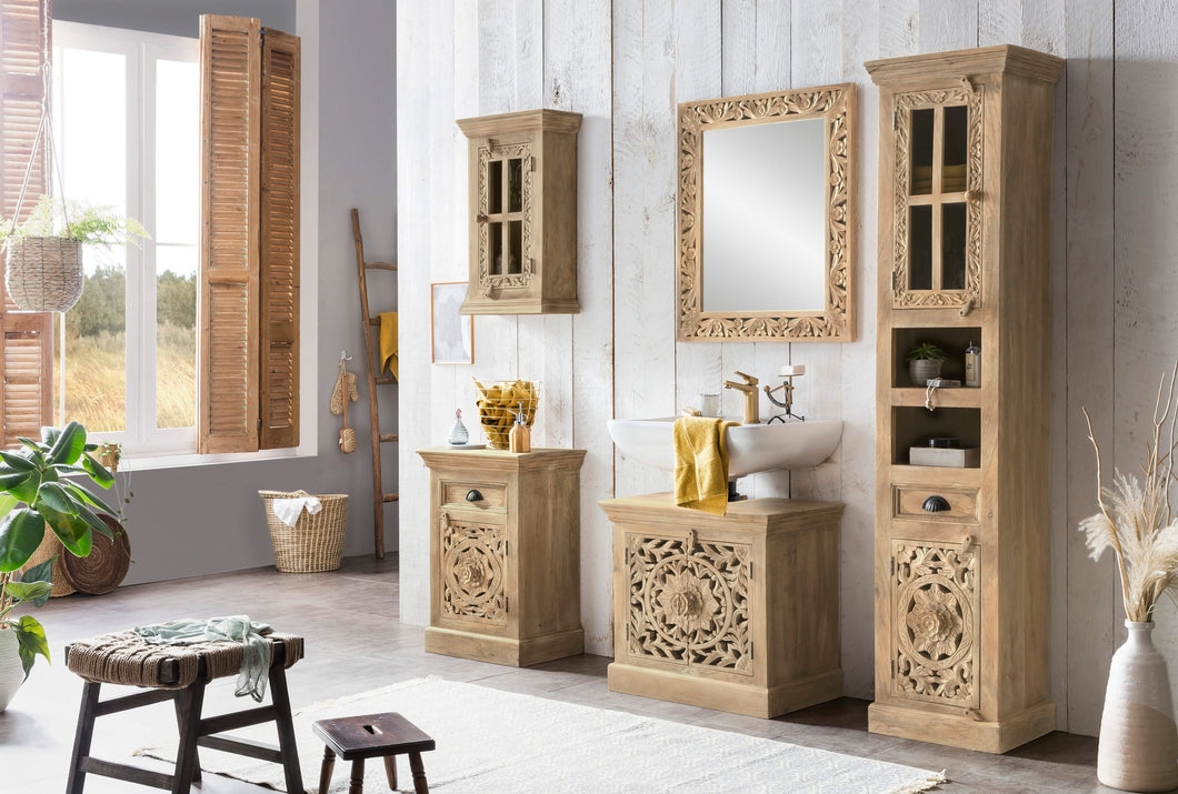 Bäder-Set 1 Hochschrank, 1 Unterschrank, 1 Spiegel, 1 kleiner Schrank, 1 Hängeschrank | Hochschrank 44x35x188 cm, Unterschrank 66x41x60 cm, Spiegel 68x3x79 cm, kleiner Schrank 50x35x72 cm, Hängeschrank 44x20x70 cm