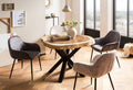 Tisch 100x100 cm Platte oval/Gestell sternförmig schwarz | Bestehend aus Platte 07997-14 + Gestell 07109-11, Ø Tischplatte ca. 100 cm, Plattenstärke 80 mm, Holz klar lackiert