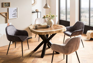 Tisch 100x100 cm Platte oval/Gestell sternförmig schwarz | Bestehend aus Platte 07997-14 + Gestell 07109-11, Ø Tischplatte ca. 100 cm, Plattenstärke 80 mm, Holz klar lackiert