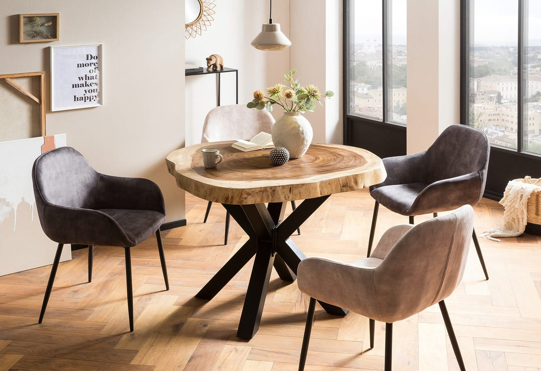 Tisch 100x100 cm Platte oval/Gestell sternförmig schwarz | Bestehend aus Platte 07997-14 + Gestell 07109-11, Ø Tischplatte ca. 100 cm, Plattenstärke 80 mm, Holz klar lackiert
