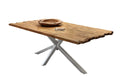 Tisch 240x100 cm Platte recyceltes Teak, Gestell antiksilber | Plattenstärke 20 mm auf 50 mm aufgedoppelt, Vierkantrohre 6x6 cm