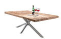 Tisch 200x100 cm Platte Teak, Gestell antiksilber | Plattenstärke 20 mm auf 50 mm aufgedoppelt, Vierkantrohre 6x6 cm