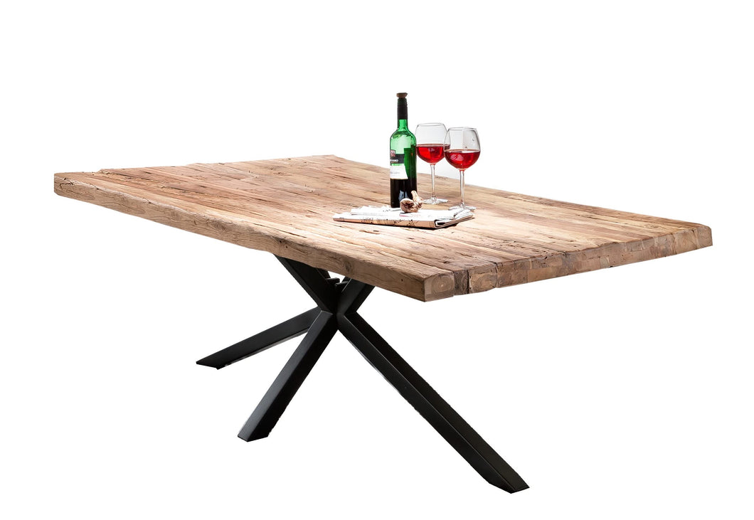 Tisch 200x100 cm Platte Teak, Gestell antikschwarz | Plattenstärke 20 mm auf 50 mm aufgedoppelt, Vierkantrohre 6x6 cm