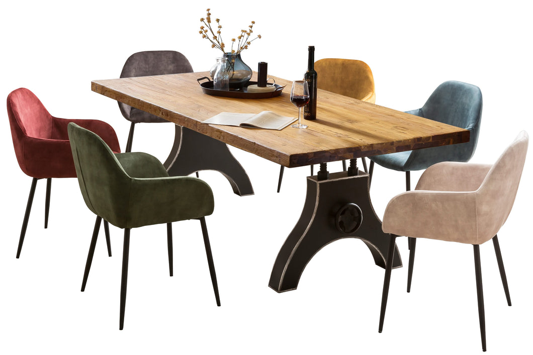 Tisch 200x100 cm recyceltes Teak, Plattenstärke 50 mm / Gestell A-förmig, schwarz | Bestehend aus Gestell 07114-44 + Tischplatte 07131-01 - Plattenstärke 20 mm augedoppelt auf 50 mm, Kurbelrad ohne Funktion