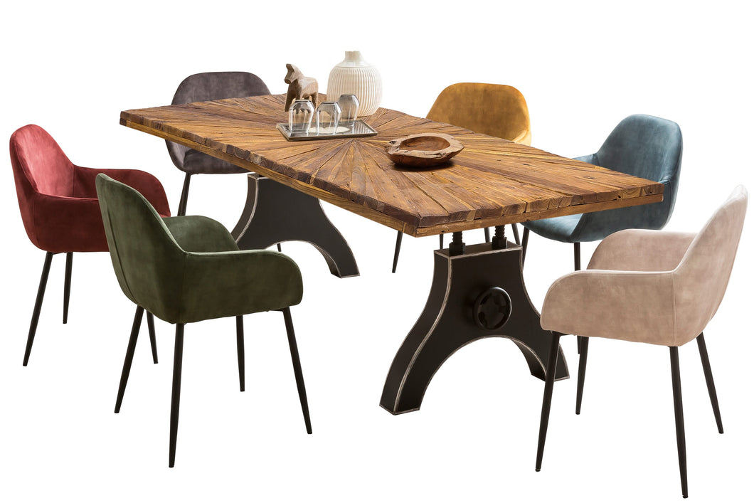 Tisch 180x100 cm Teak natur, Plattenstärke 50 mm / Gestell A-förmig, schwarz | Bestehend aus Gestell 07114-44 + Tischplatte 07180-01, Kurbelrad ohne Funktion