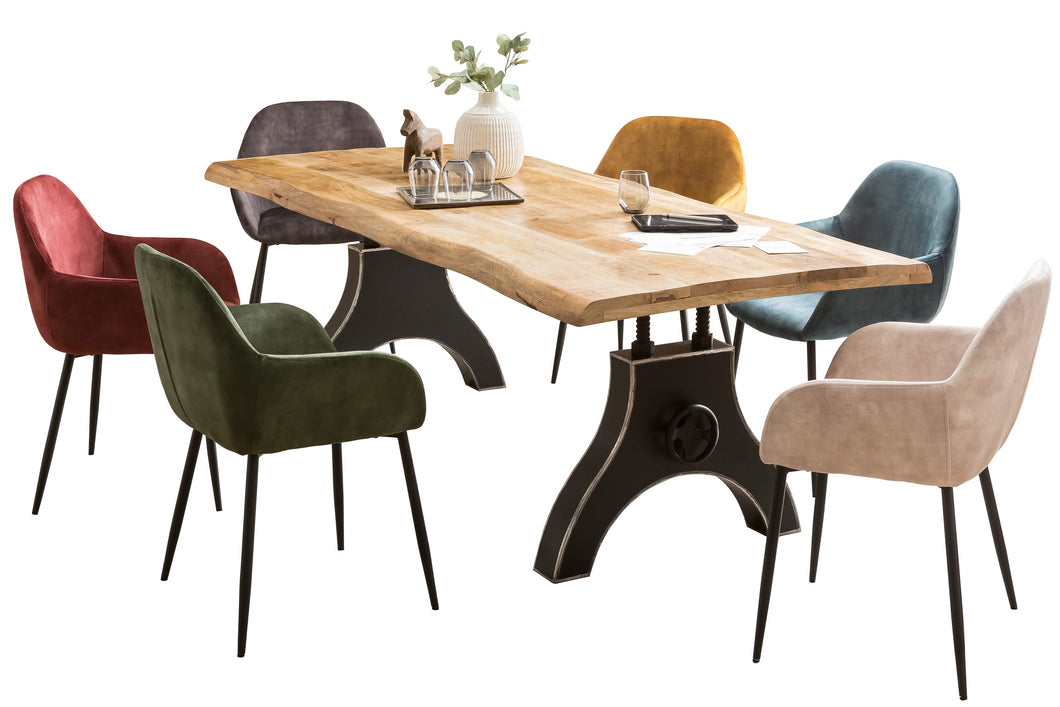 Tisch 180x90 cm Platte Baumkante wie gewachsen / Gestell A-förmig, schwarz | Bestehend aus Platte 07146-01, aufgedoppelt auf 56 mm + Gestell 07114-44, Kurbelrad ohne Funktion