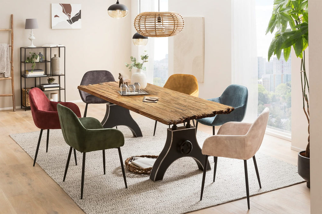 Tisch 180x100 cm Teak natur, Plattenstärke 50 mm / Gestell A-förmig, schwarz | Bestehend aus Gestell 07114-44 + Tischplatte 07179-01 - aufgedoppelt auf 50 mm, mit Bruchkante an den kurzen Seiten, Kurbelrad ohne Funktion