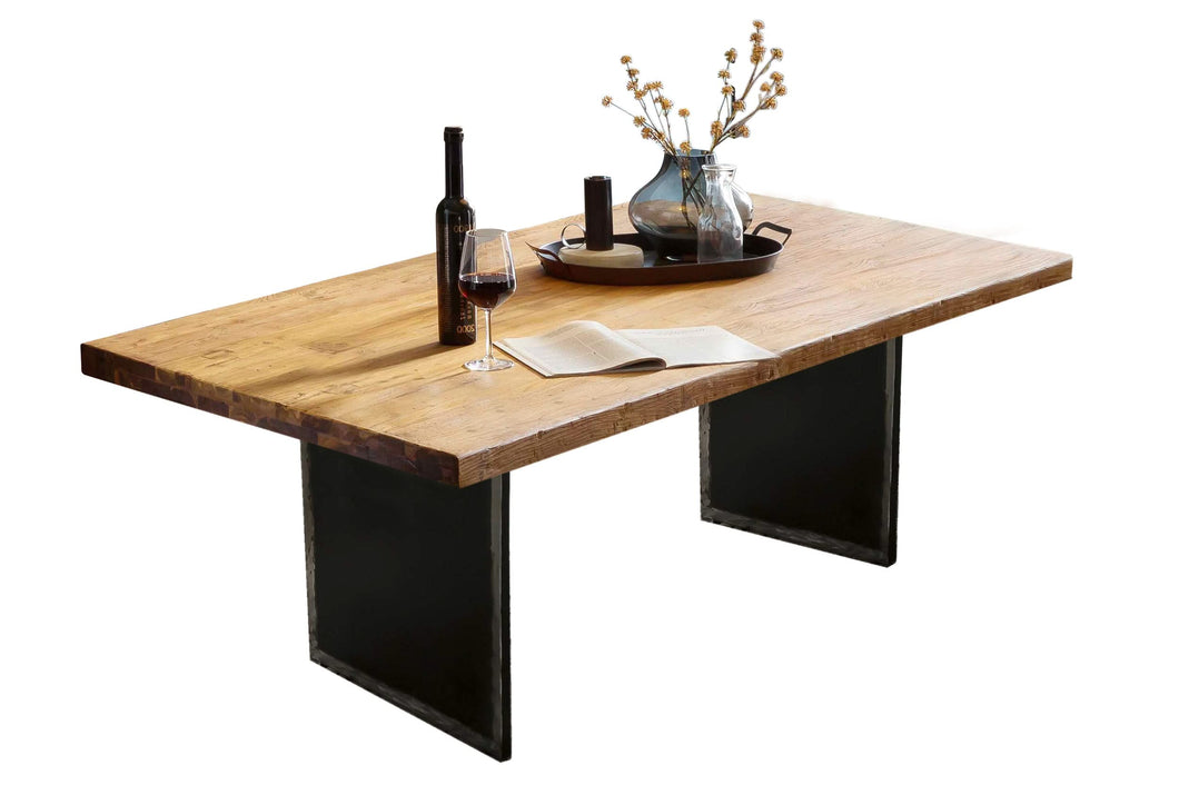 Tisch 180x100 cm Teak natur, Plattenstärke 50 mm / Gestell im Used Look | Bestehend aus Gestell 07114-42 + Tischplatte 07139-01, Plattenstärke 20 mm aufgedoppelt auf 50 mm, Gestell: Breite der Wangen 2 cm