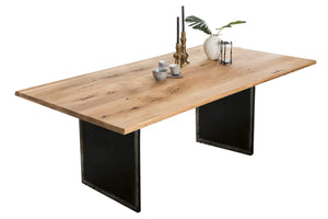 Tisch 240x100 cm Wildeiche natur, Plattenstärke 40 mm / Gestell im Used Look | Bestehend aus Gestell 07114-42 + Tischplatte 07145-04, Plattenstärke 20 mm auf 40 mm aufgedoppelt, aus durchgehenden Lamellen, Platte geölt, Gestell: Breite der Wangen 2 cm