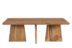 Couchtisch 130x70 cm mit abgerundeten Kanten | Plattenstärke: 4 cm, Breite der Holzwangen unten: ca. 37 cm, oben: ca. 26 cm