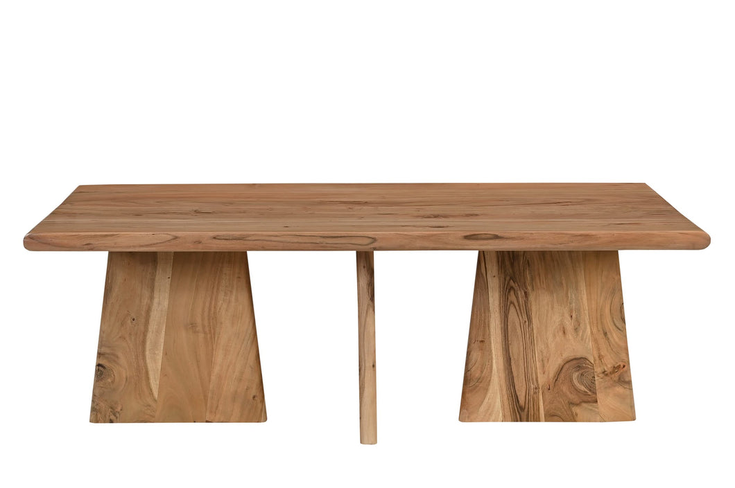 Couchtisch 130x70 cm mit abgerundeten Kanten | Plattenstärke: 4 cm, Breite der Holzwangen unten: ca. 37 cm, oben: ca. 26 cm