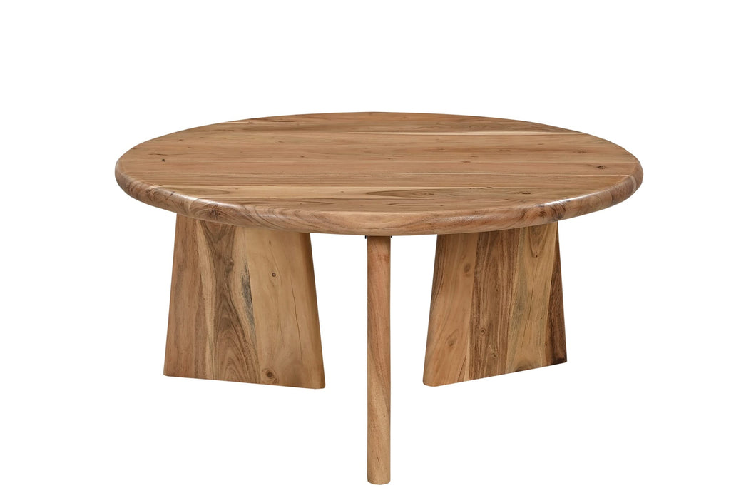 Couchtisch Ø 90 cm mit abgerundeten Kanten | Plattenstärke: 4 cm, Abstand Außenkante Holzwange bis Tischplatte: ca. 7 cm