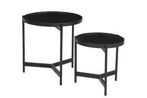Beistelltisch 2er Set runde Tischplatte | Maße großer Tisch: ca. 45x45x45 cm, Maße kleiner Tisch: ca. 35x35x35 cm, Ø Platte 44/35 cm, Höhe der Kante an der Tischplatte: ca. 2,5 cm
