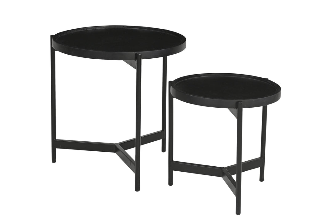 Beistelltisch 2er Set runde Tischplatte | Maße großer Tisch: ca. 45x45x45 cm, Maße kleiner Tisch: ca. 35x35x35 cm, Ø Platte 44/35 cm, Höhe der Kante an der Tischplatte: ca. 2,5 cm