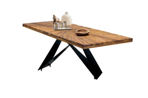 Tisch 200x100 cm Teak natur, Plattenstärke 50 mm, Gestell Cross Base | Bestehend aus Gestell 07114-45 + Tischplatte 07181-01, Plattenstärke 50 mm, Gestell aus matt schwarz lackiertem Eisen