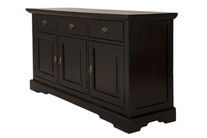 Sideboard 3 Türen, 3 Schubladen auf Holzauszügen | links ein durchgängiger und rechts ein kleiner, fester Einlegeboden, Fachmaße 2 x 41x35x21 cm und 2 x 85x35x21 cm, Fachmaße 41x35x21 cm, Schubladeninnenmaß 38x31,5x12,5 cm