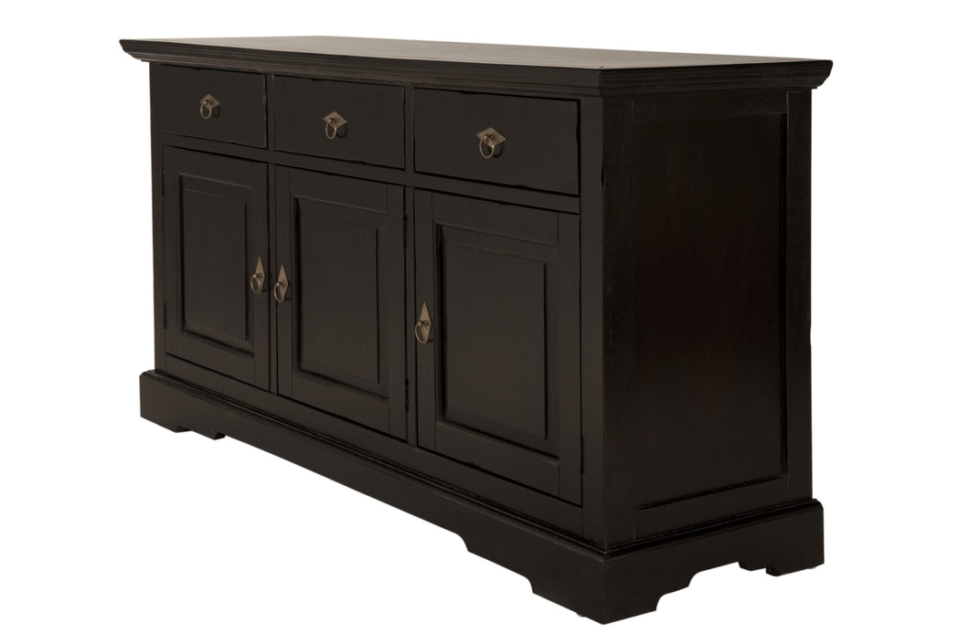 Sideboard 3 Türen, 3 Schubladen auf Holzauszügen | links ein durchgängiger und rechts ein kleiner, fester Einlegeboden, Fachmaße 2 x 41x35x21 cm und 2 x 85x35x21 cm, Fachmaße 41x35x21 cm, Schubladeninnenmaß 38x31,5x12,5 cm