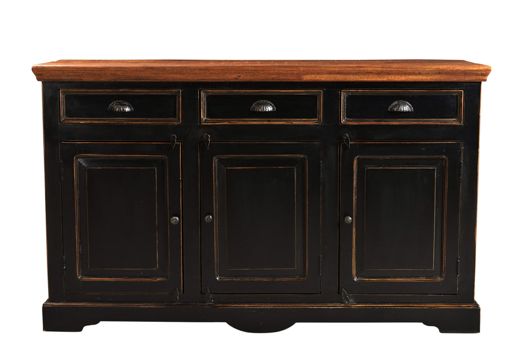 Sideboard 3 Schubladen, 3 Türen | je 1 loser Boden hinter jeder Tür, Fachinnenmaße 39,5/44x34x25 cm, ohne Boden 52/57 cm hoch, Schubladeninnenmaße 38x34x10 cm