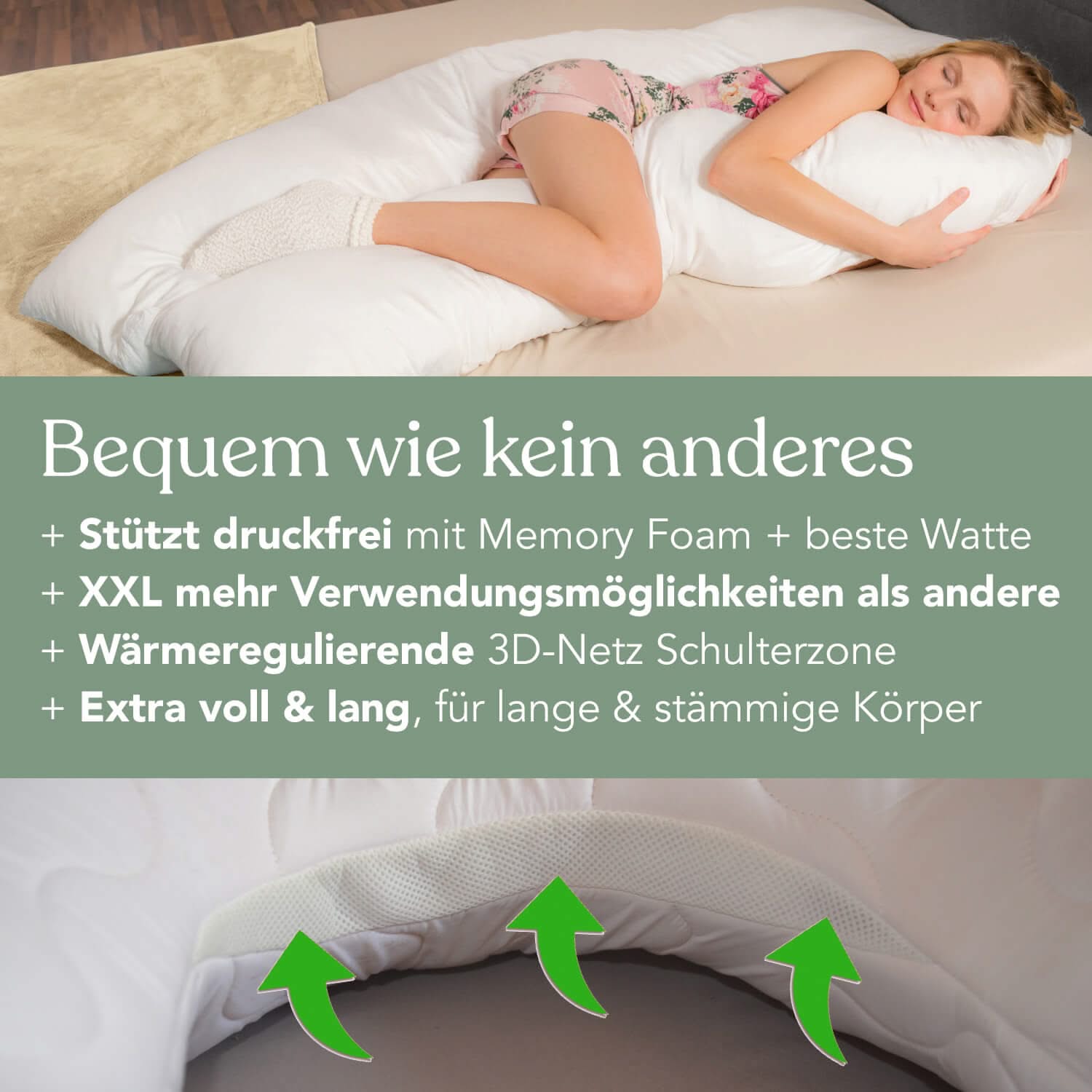 Seitenschläferkissen VISCO XXL mit Bezug Baumwolle