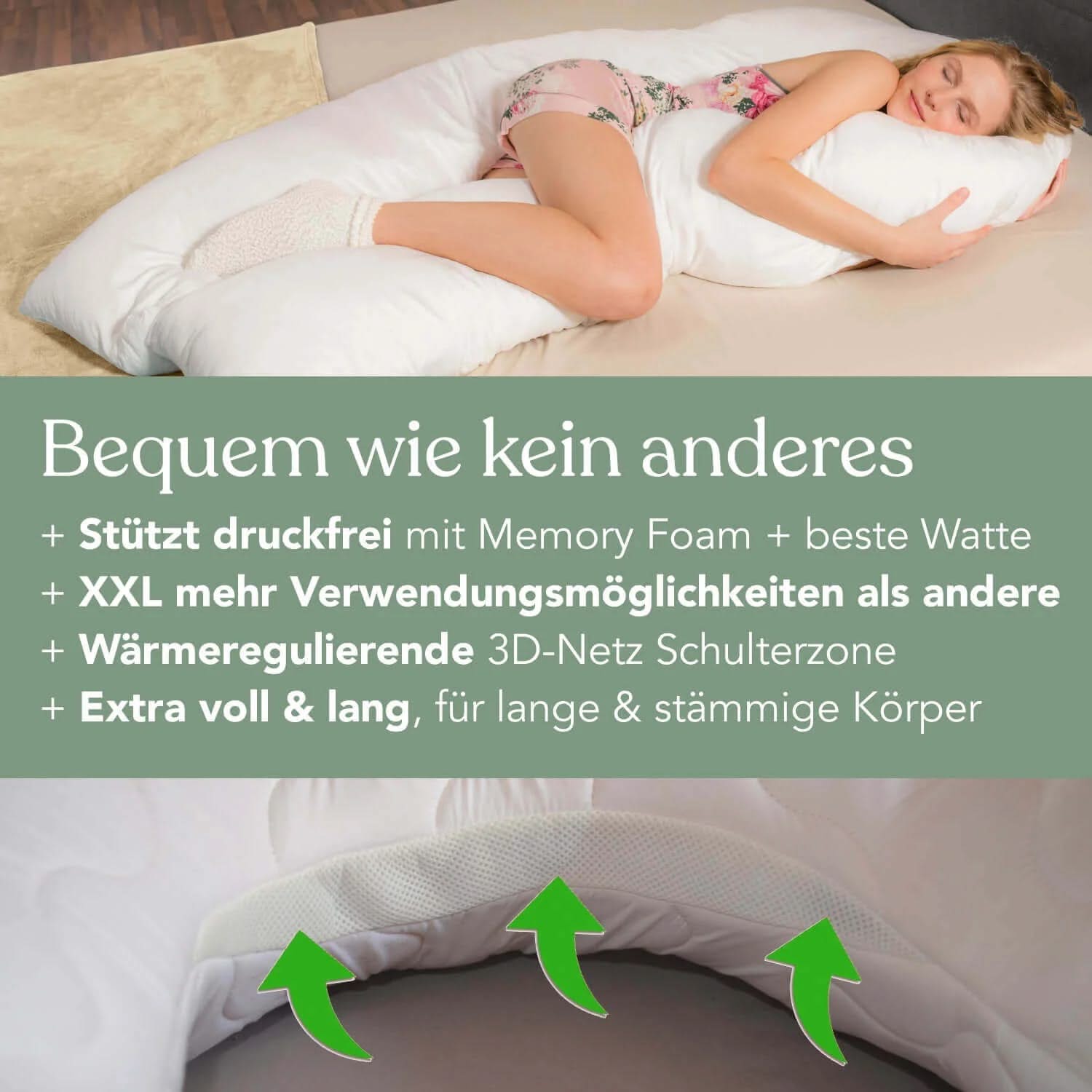Seitenschläferkissen VISCO XXL PROFESSIONAL mit Bezug Velour Deluxe - Seitenschläferkissen