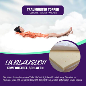 Traumreiter Gel-Schaum Topper SILVER + Spannumrandung - rutschfest für Matratzen & Boxspringbett