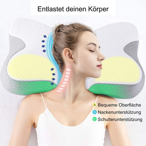 Orthopädisches HWS Nackenstützkissen BFLY in Schmetterlingsform mit farbigen Kissenbeug